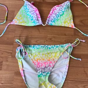 Victoria Secret rainbow leopard triangle bikini.